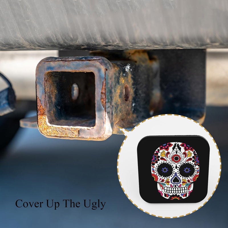 Tnomchey Sugar Skull 2 Receiver Hitch Cover Halloween Decorated Skull Floral Black Soft Rubber Protects Hitch Tube Rear Trailer Hitch Cover Universal Fits 2" Receivers for Men Women - Image 4